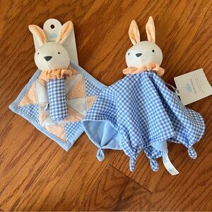 Brand new cloud island Blue and White Bunny Security Blanket Set and rattle